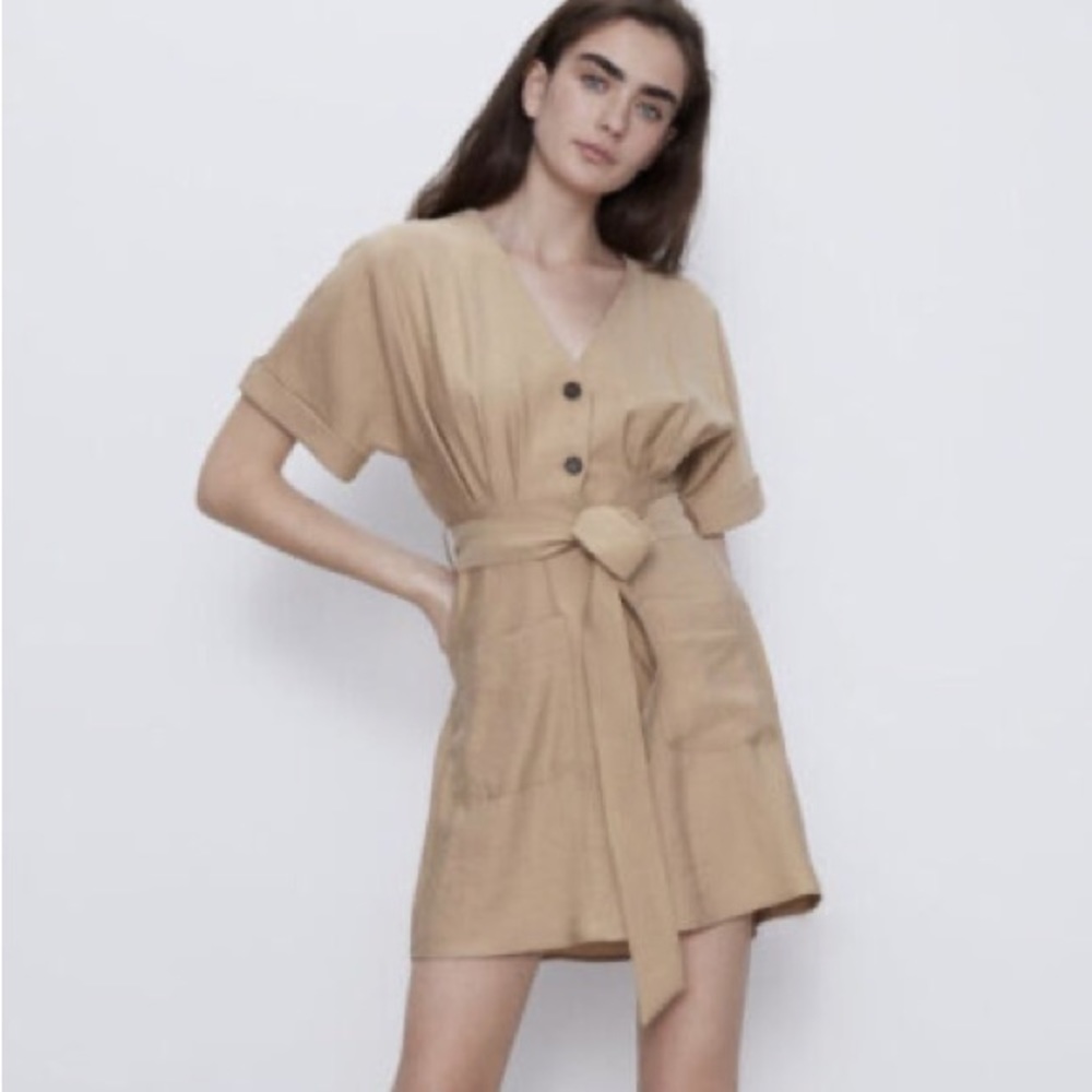 ZARA button down dress with tie